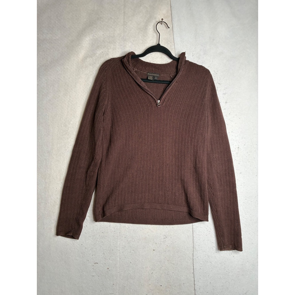 Royal Robbins Mens Brown Ribbed Quarter Zip Sweater Cotton Rayon‎ Blend Size M